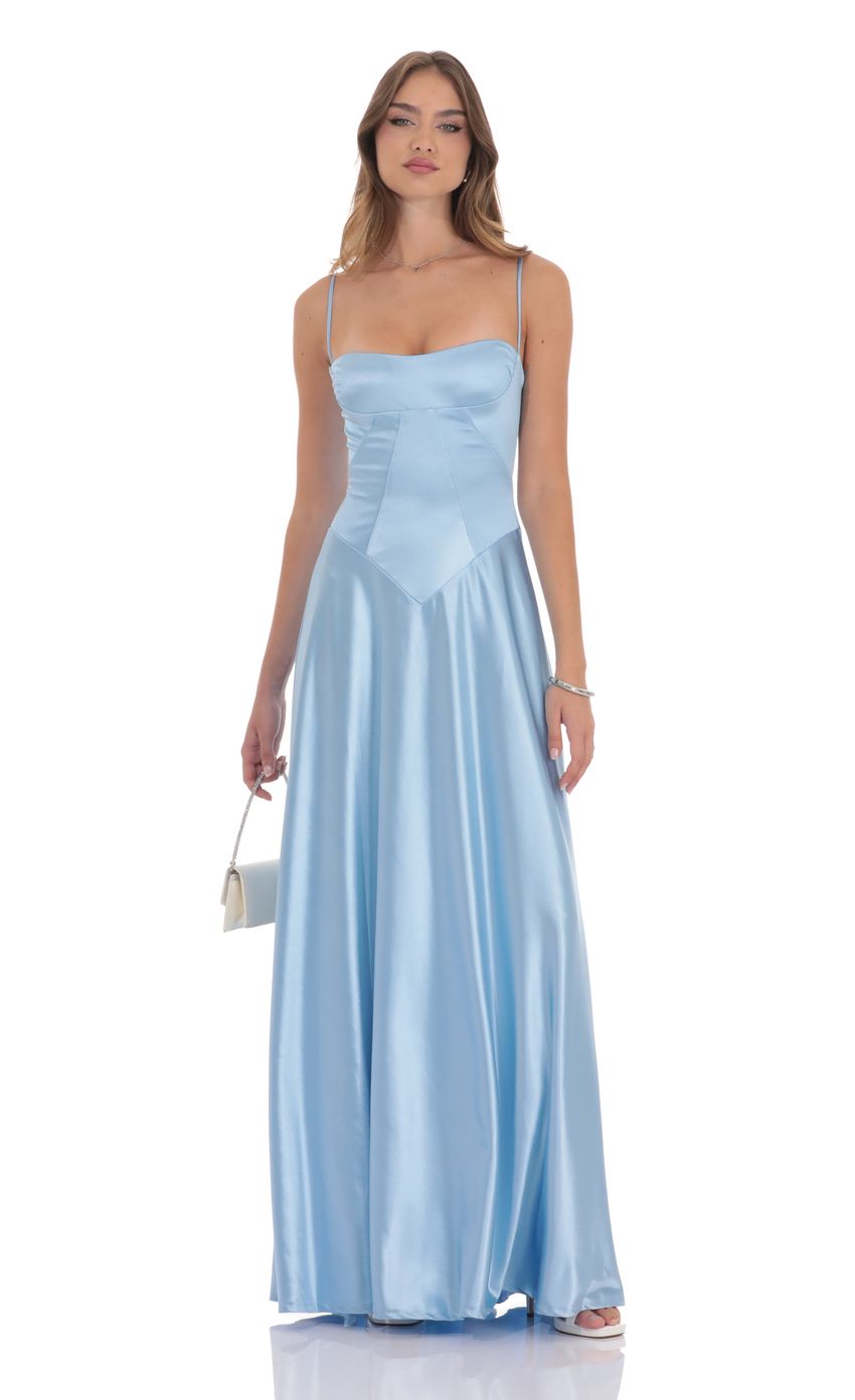 Satin Square Neck Maxi Dress in Light Blue