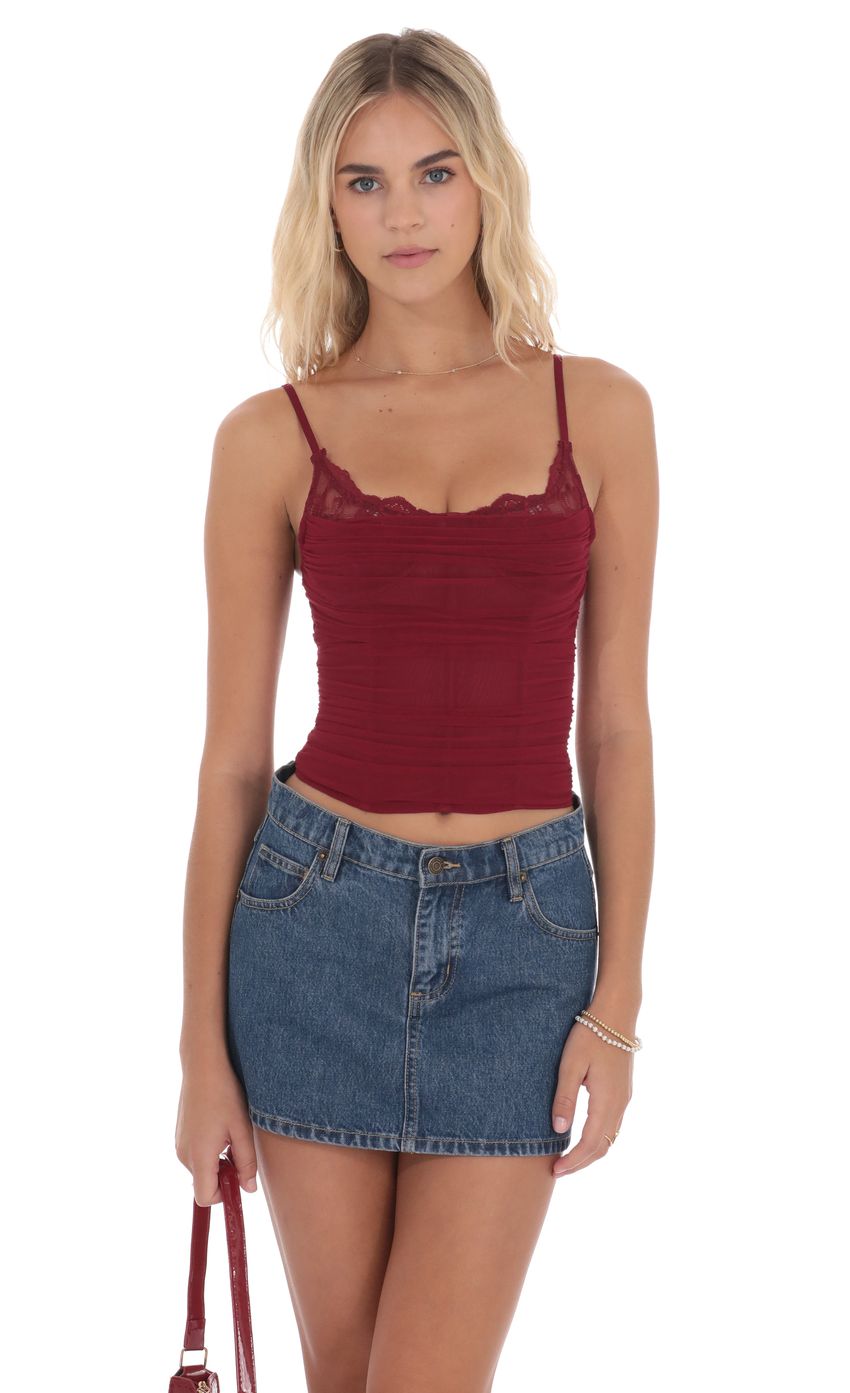 Sheer Mesh Corset Top in Maroon