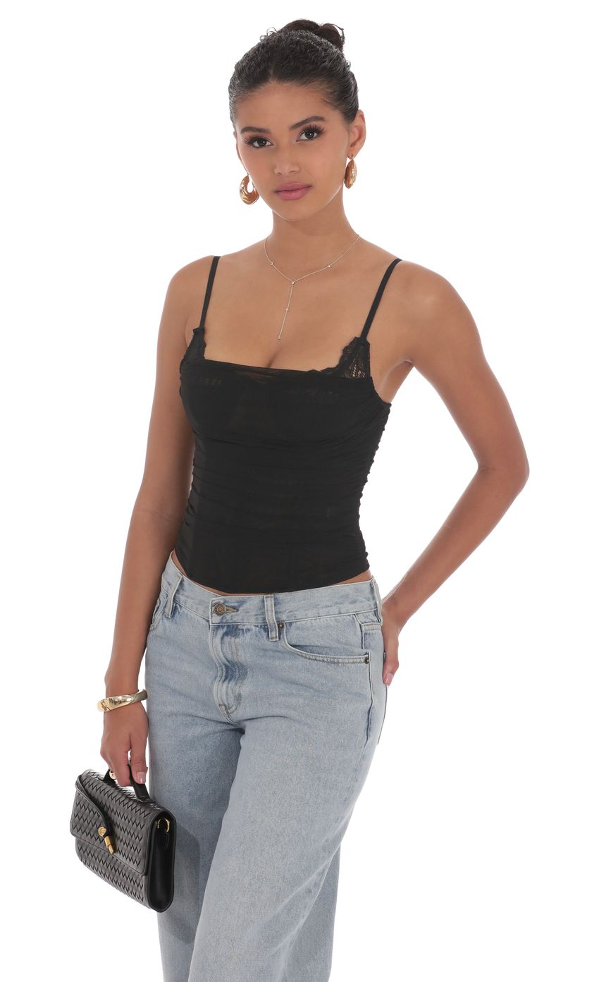 Sheer Mesh Corset Top in Black