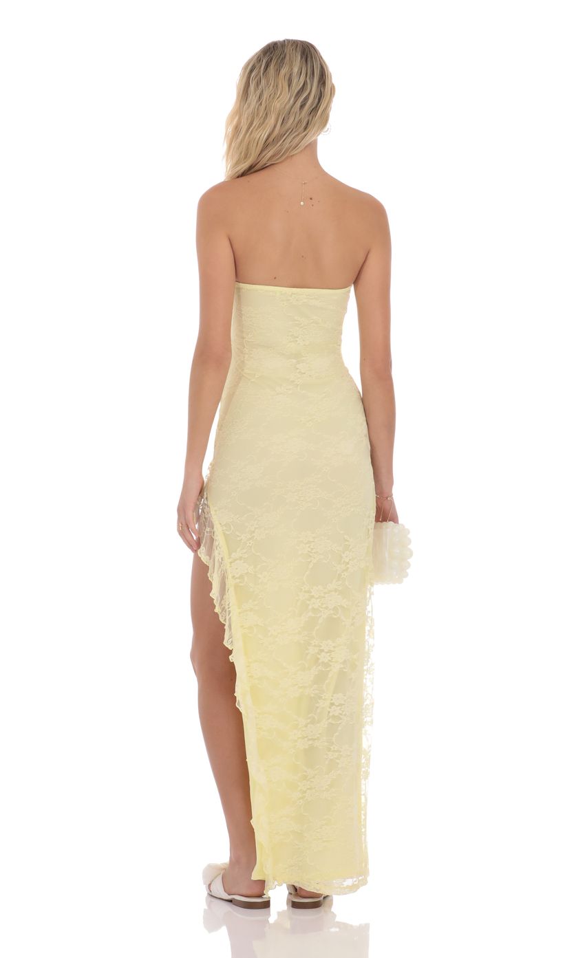 Lace Ruffle Slit Maxi Dress in Yellow