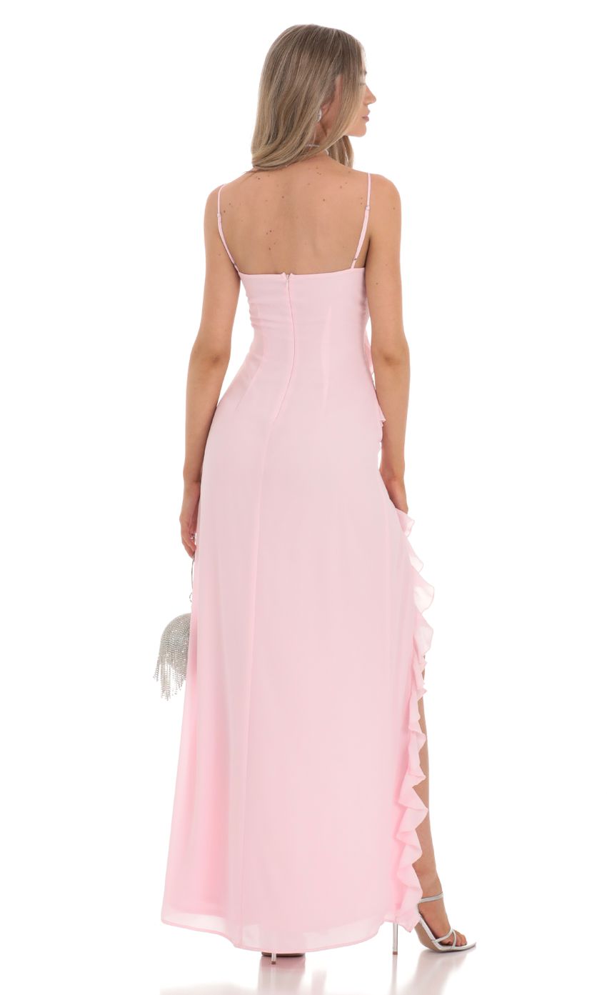 Ruffle V-Neck Maxi Dress in Pink
