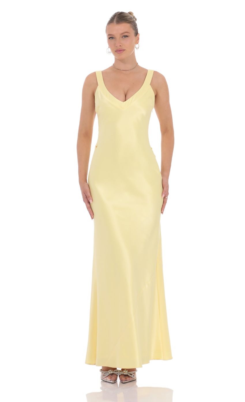 Satin Open Back Maxi Dress in Yellow 2