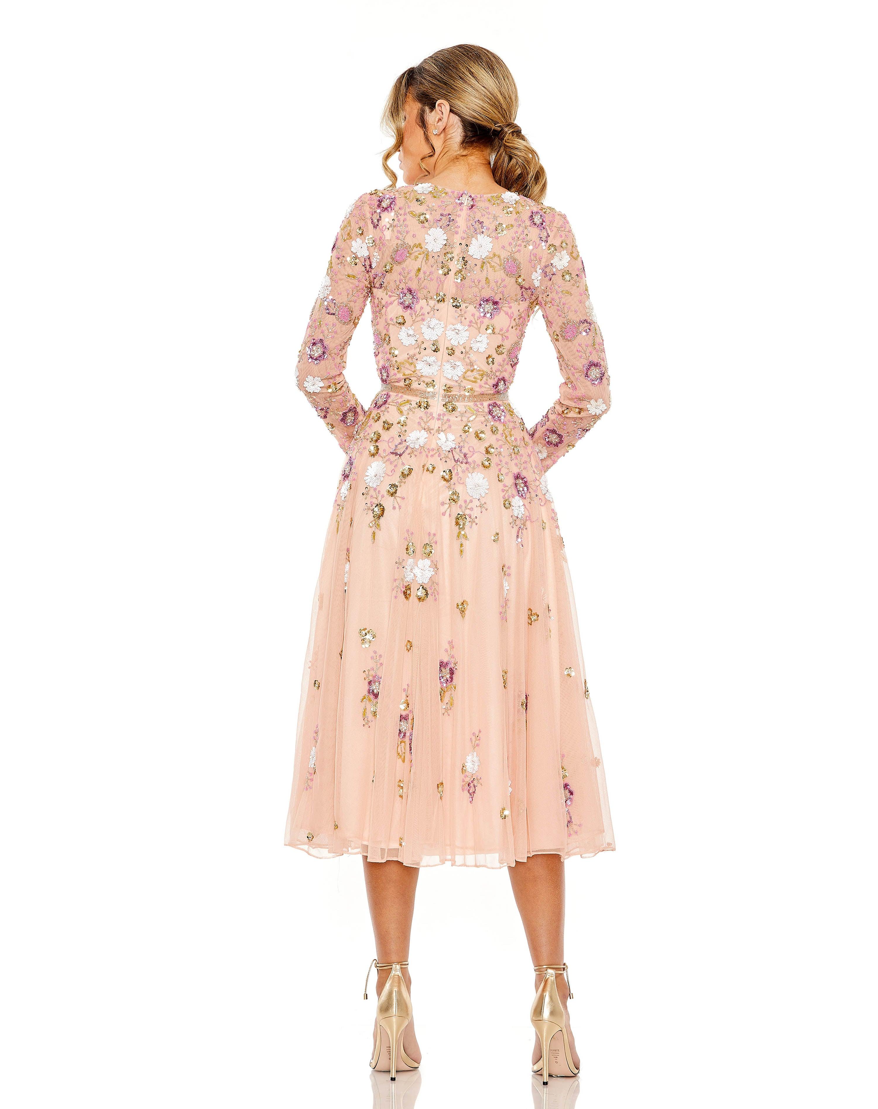 Mac Duggal 5716 Tea Length Long Sleeve Formal Dress - gracepromdresses
