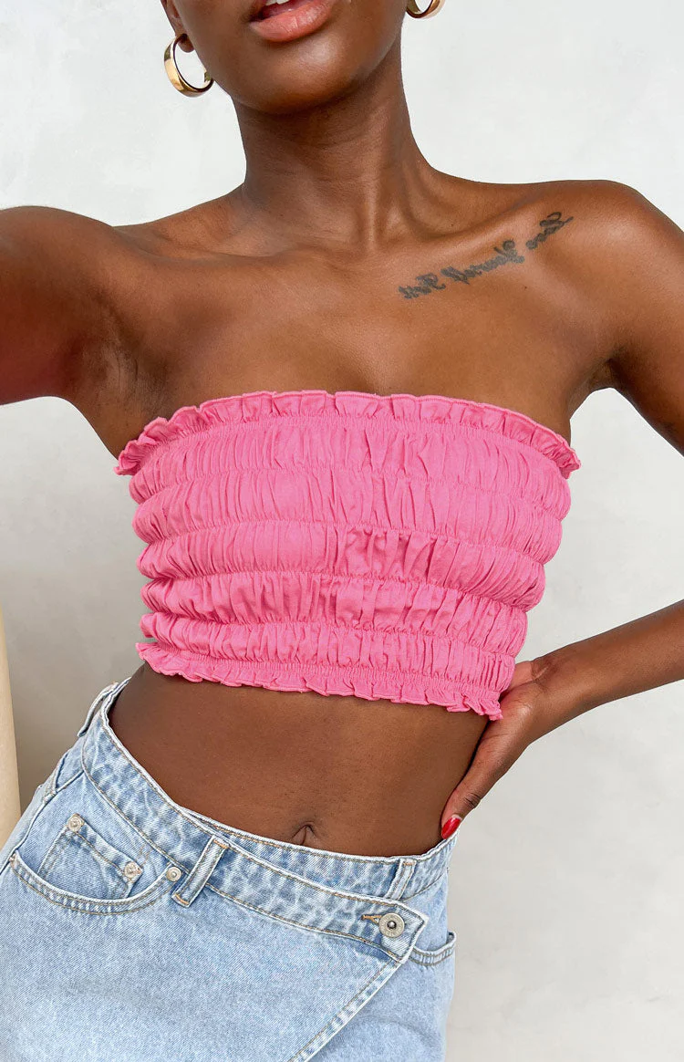 Kyra Pink Linen Blend Crop Top