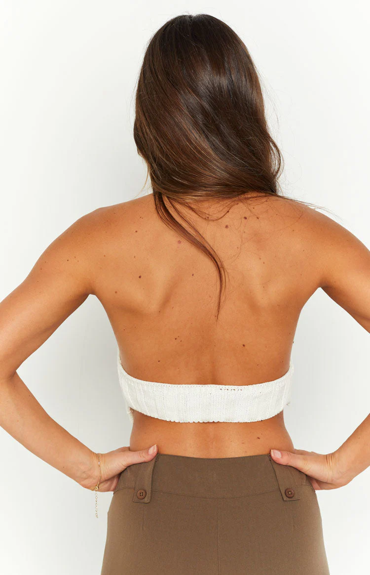 Izi White Knit High Neck Top