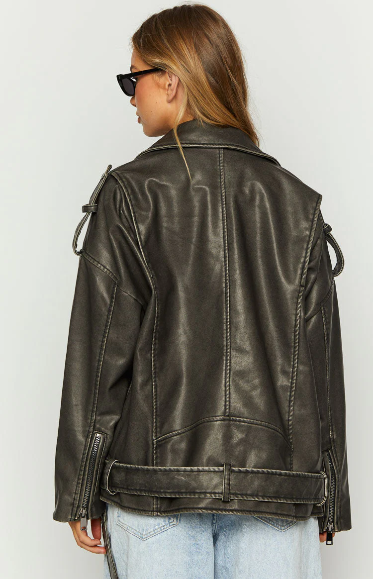 Lioness Ace Charcoal PU Biker Jacket