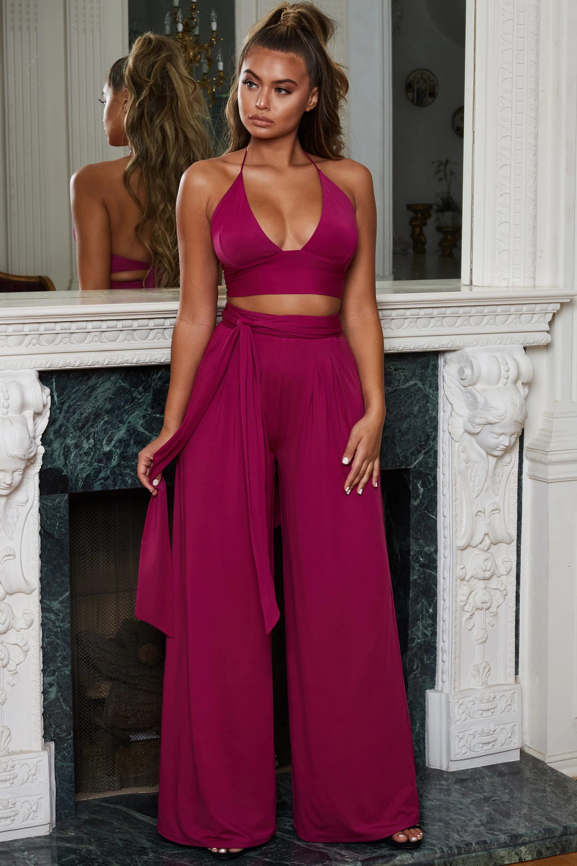 Hang Loose Halter Neck Crop Top in Magenta Pink