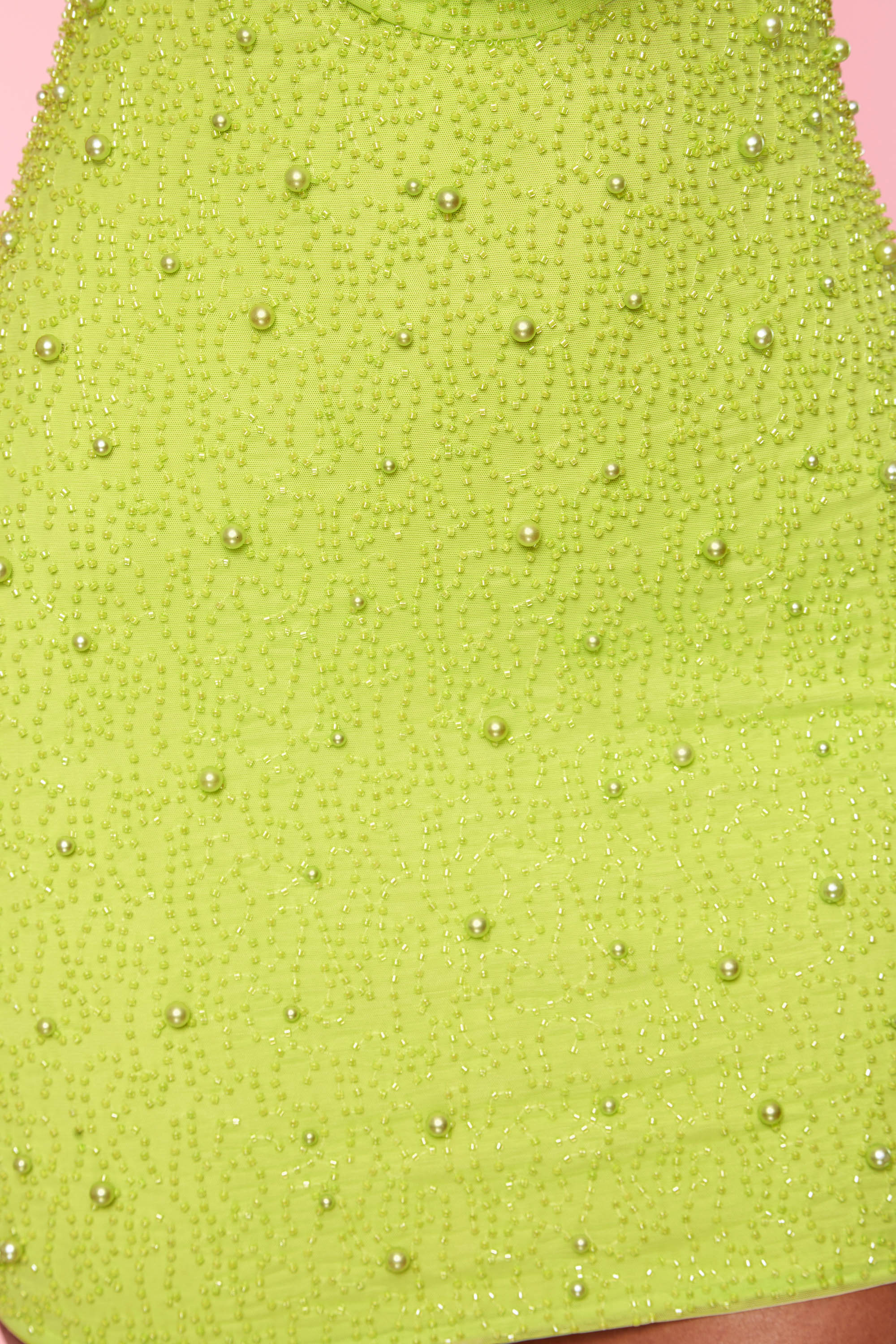 Deep Plunge Embellished Mini Dress in Lime