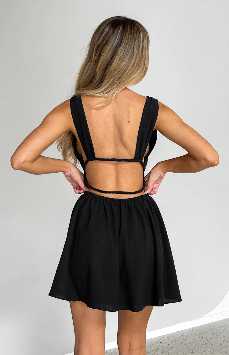 Genovia Crinkle Black Mini Dress