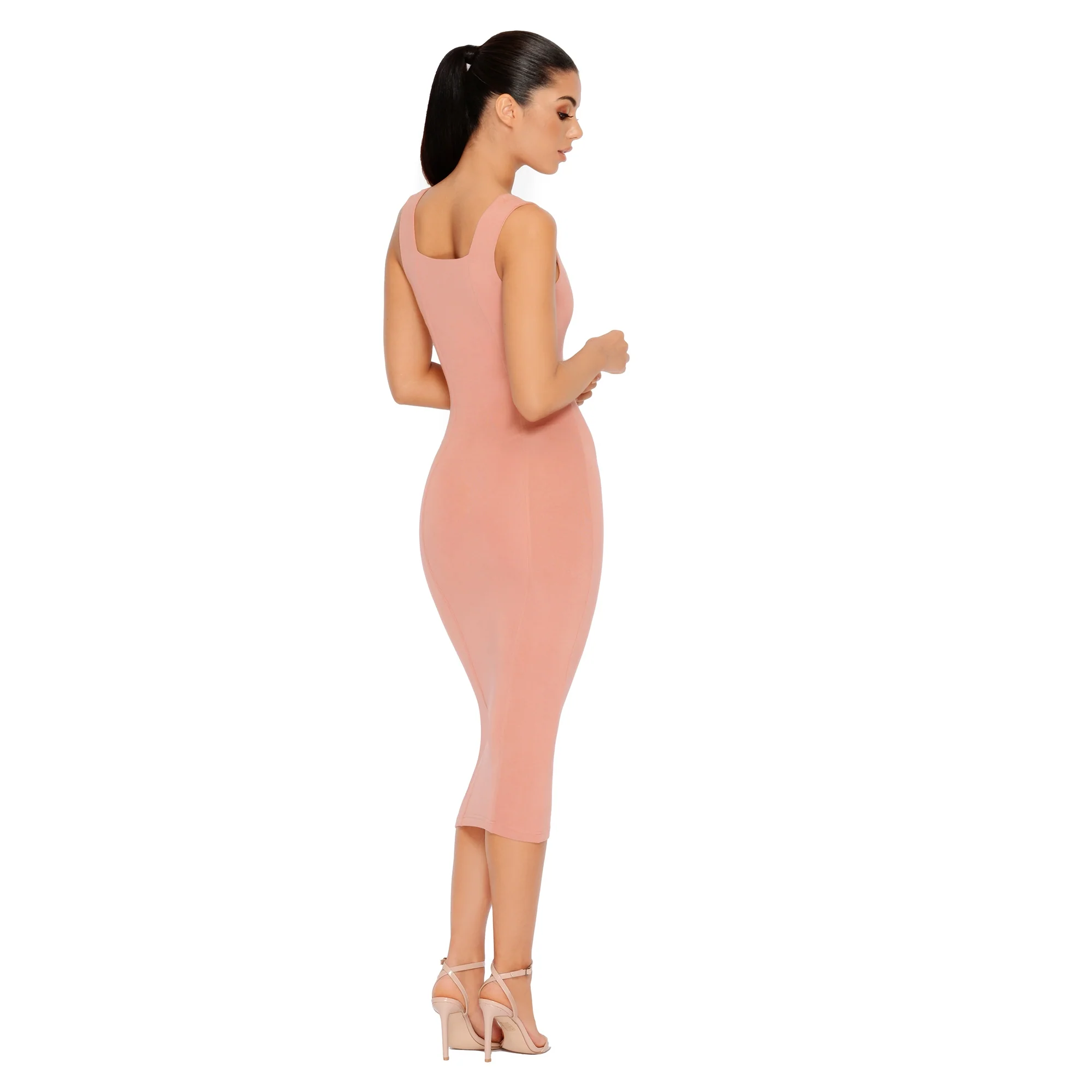 Hip To Be Square Double Layered Midi Dress in Rose