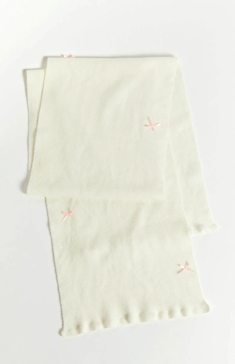 Izzy White Knitted Bow Scarf