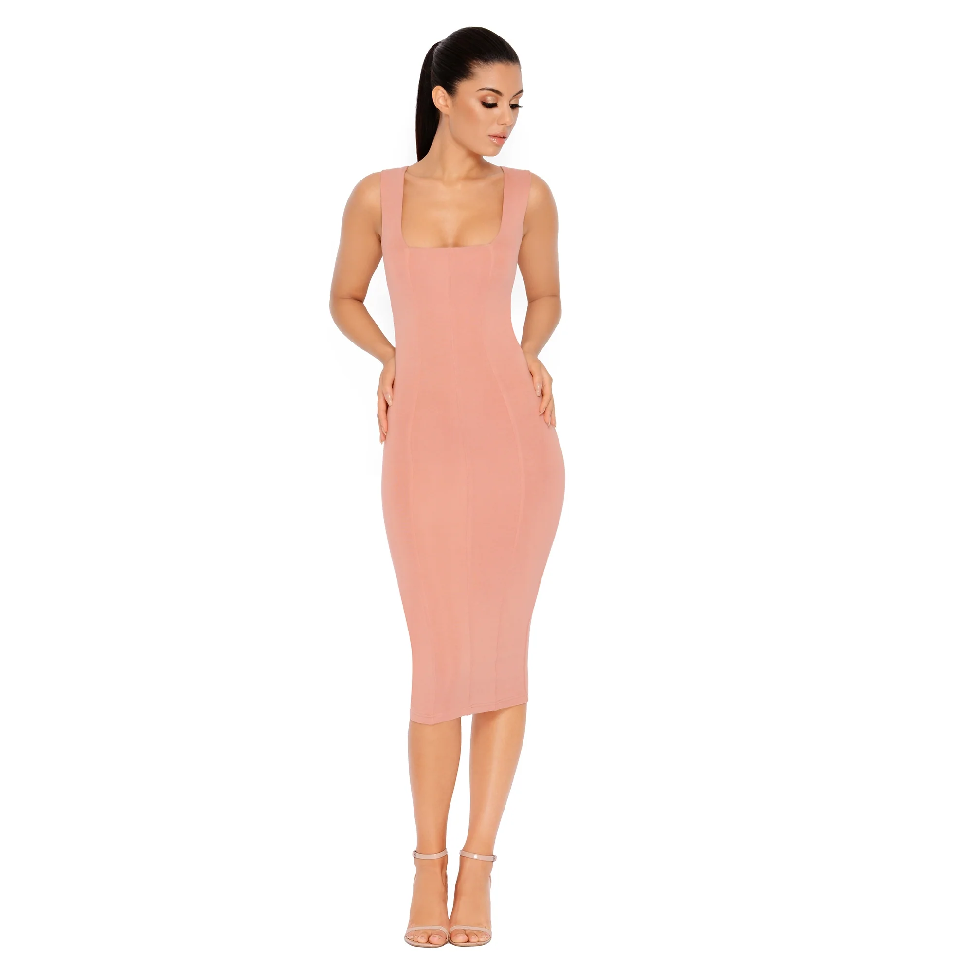 Hip To Be Square Double Layered Midi Dress in Rose
