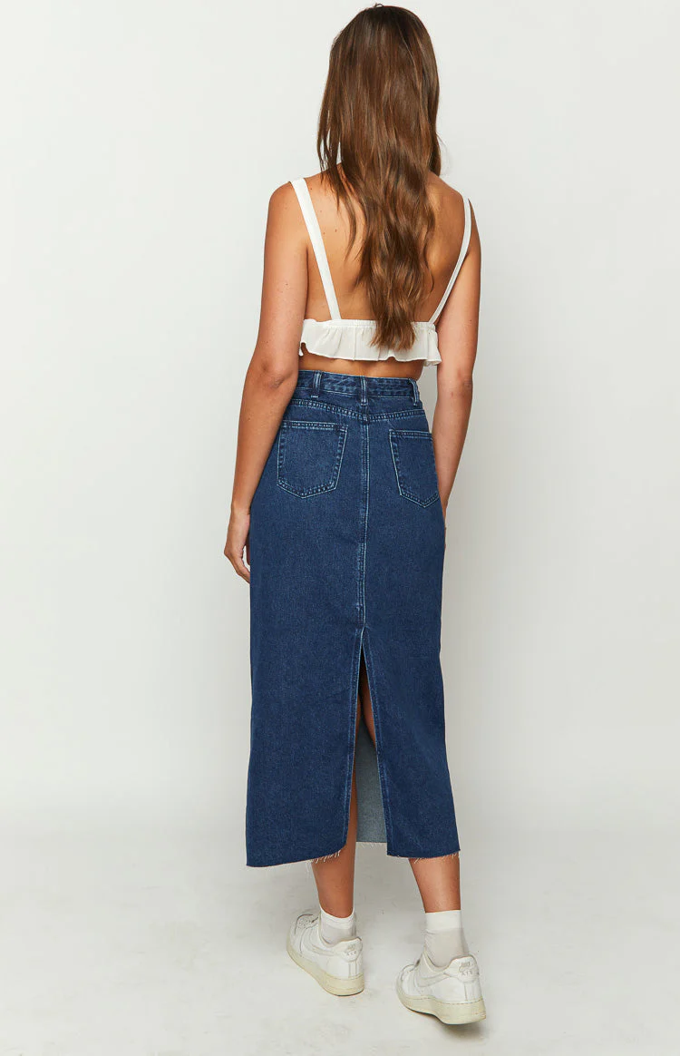 Isla Dark Denim Midi Skirt