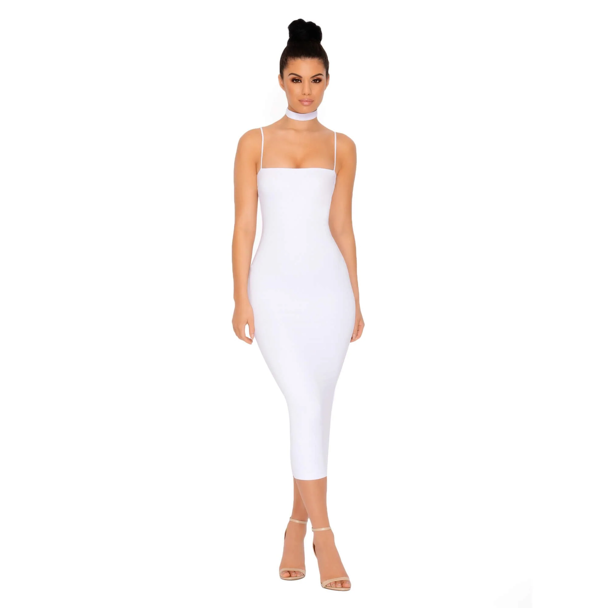 Choke Of Luck Double Layered Midi Dress with Choker in White