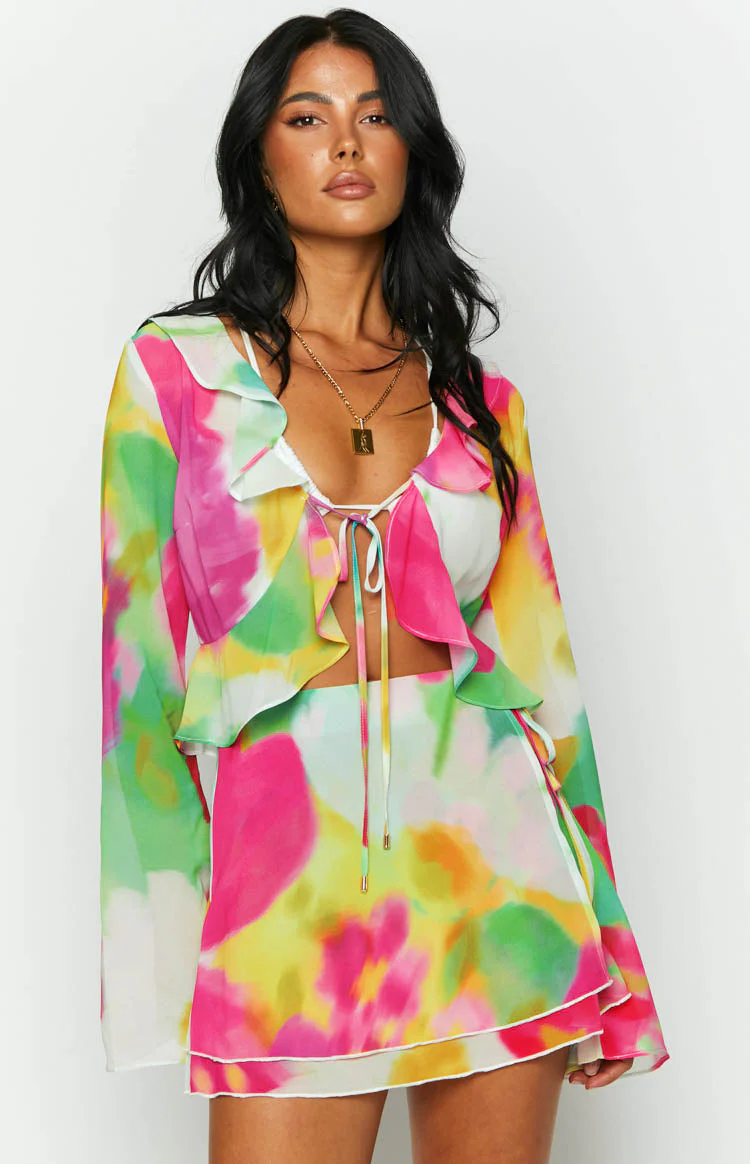 Kazan Floral Print Frill Top