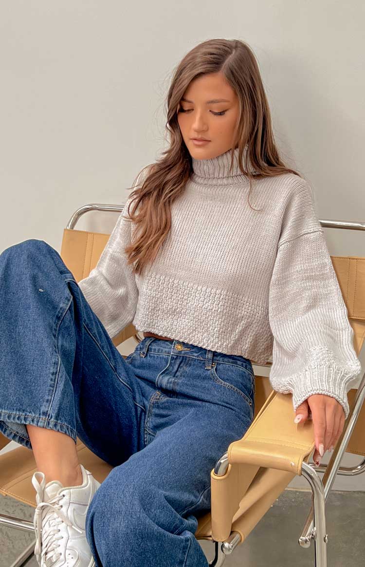 Betty Grey Chunky Roll Neck Sweater