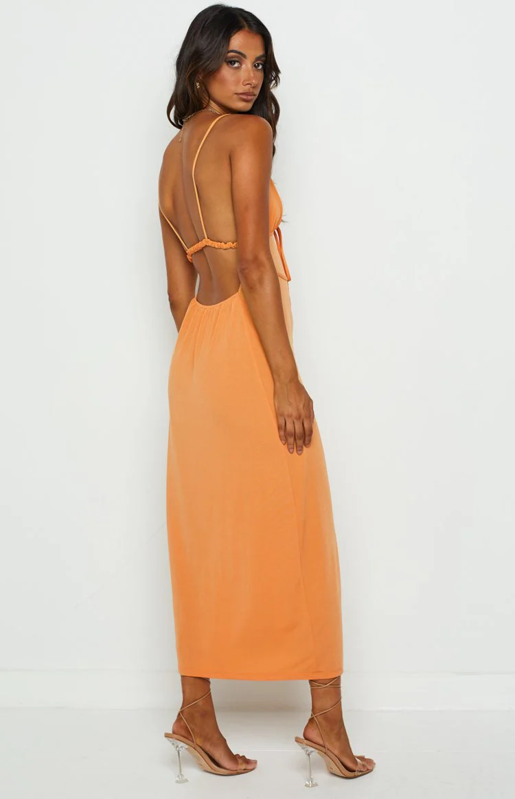 Kiera Orange Midi Slip Dress