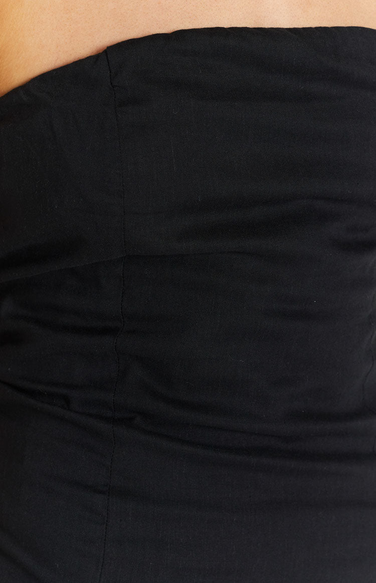 Arbor Black Strapless Linen Blend Mini Dress