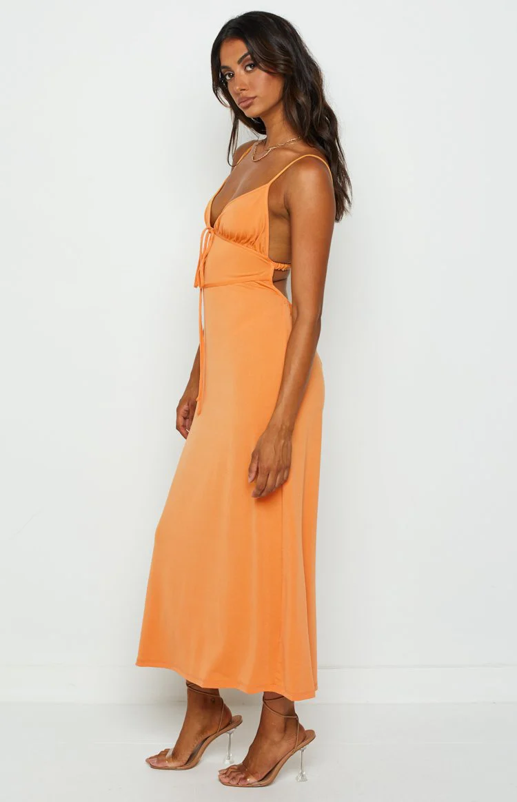 Kiera Orange Midi Slip Dress