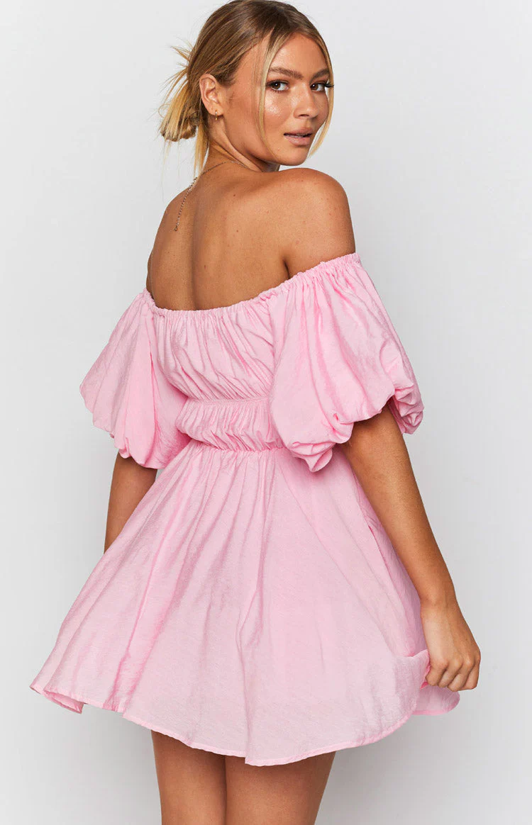 Paradise Puff Sleeve Dress Pink