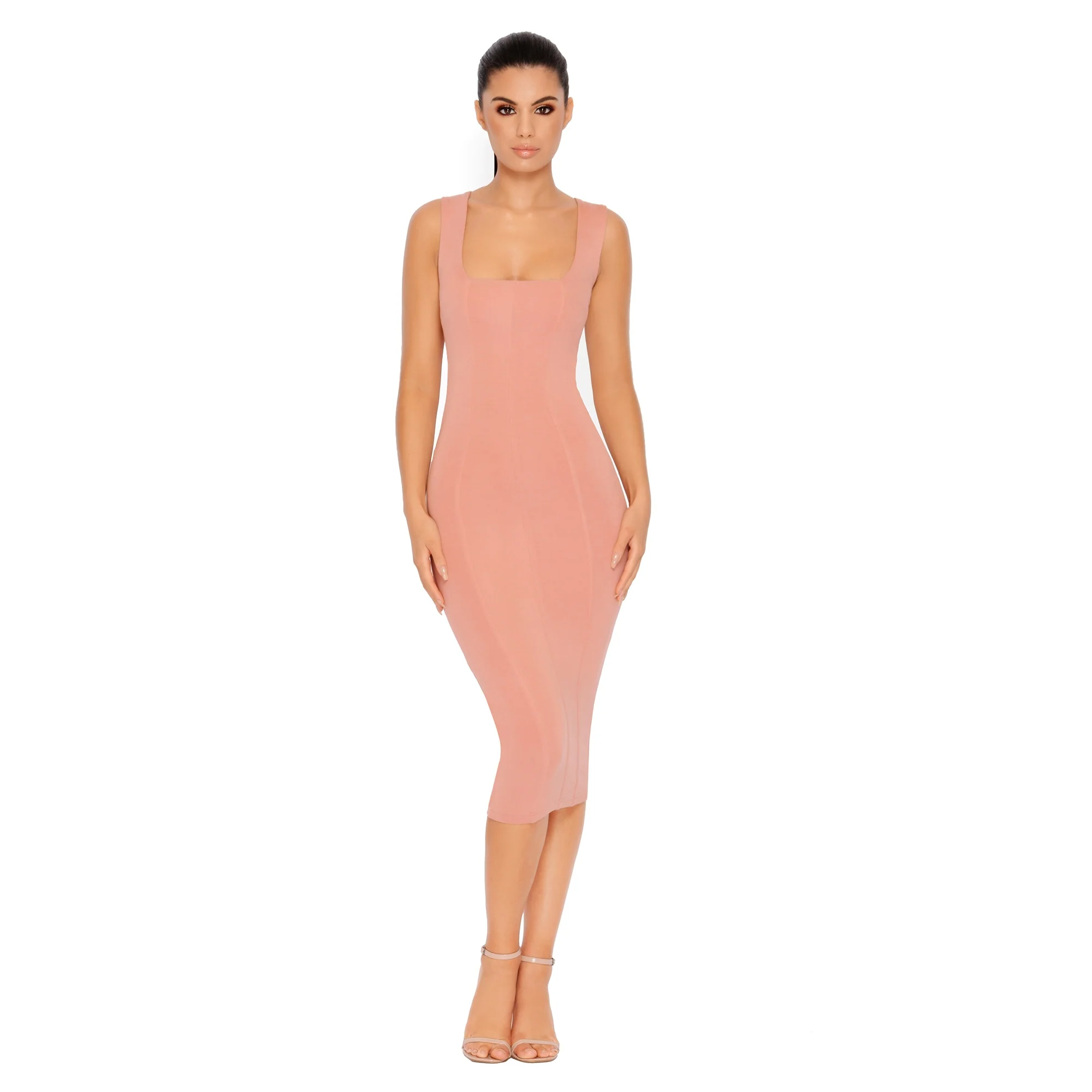 Hip To Be Square Double Layered Midi Dress in Rose