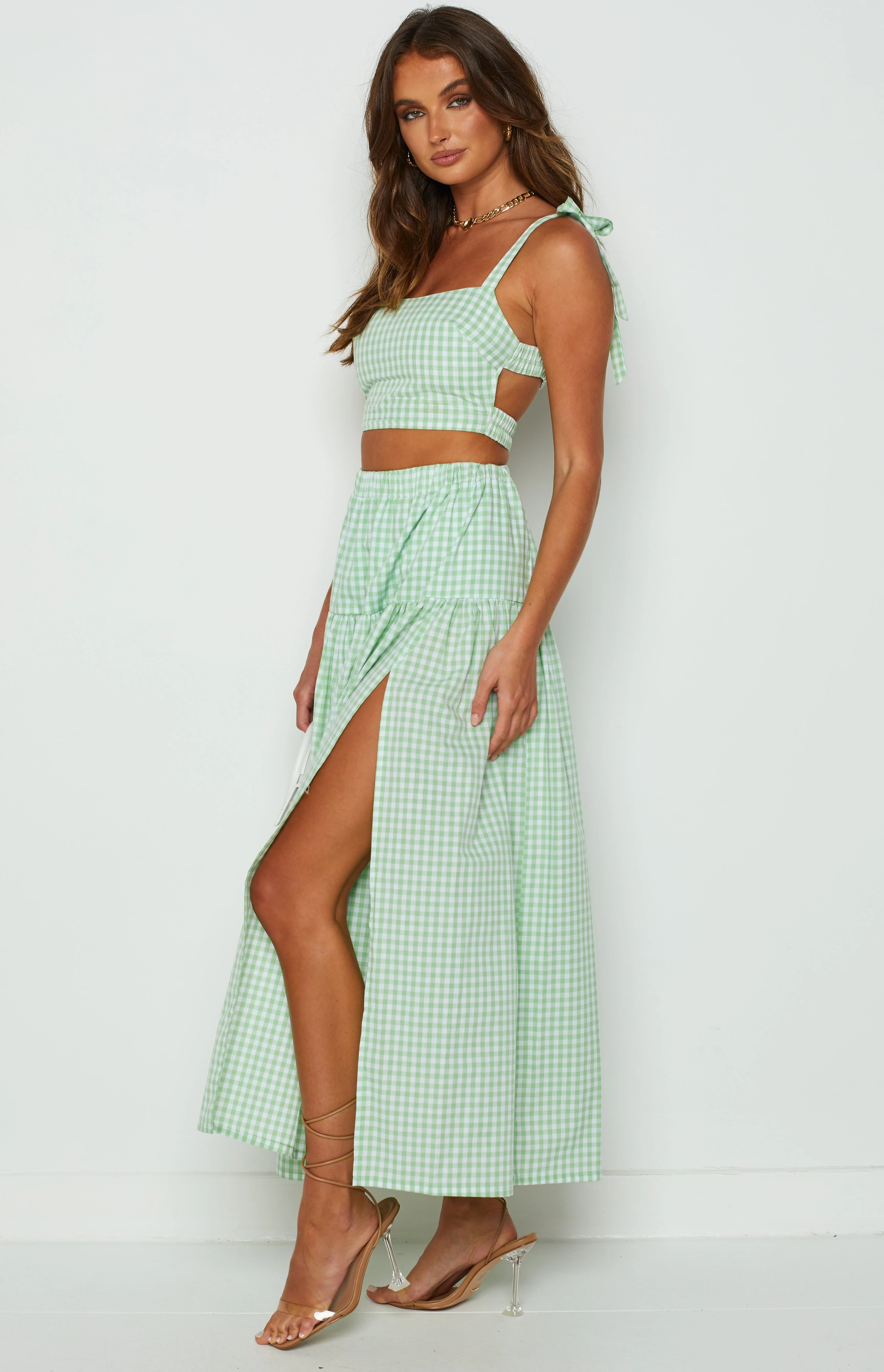 Cosmos Maxi Skirt Green Gingham