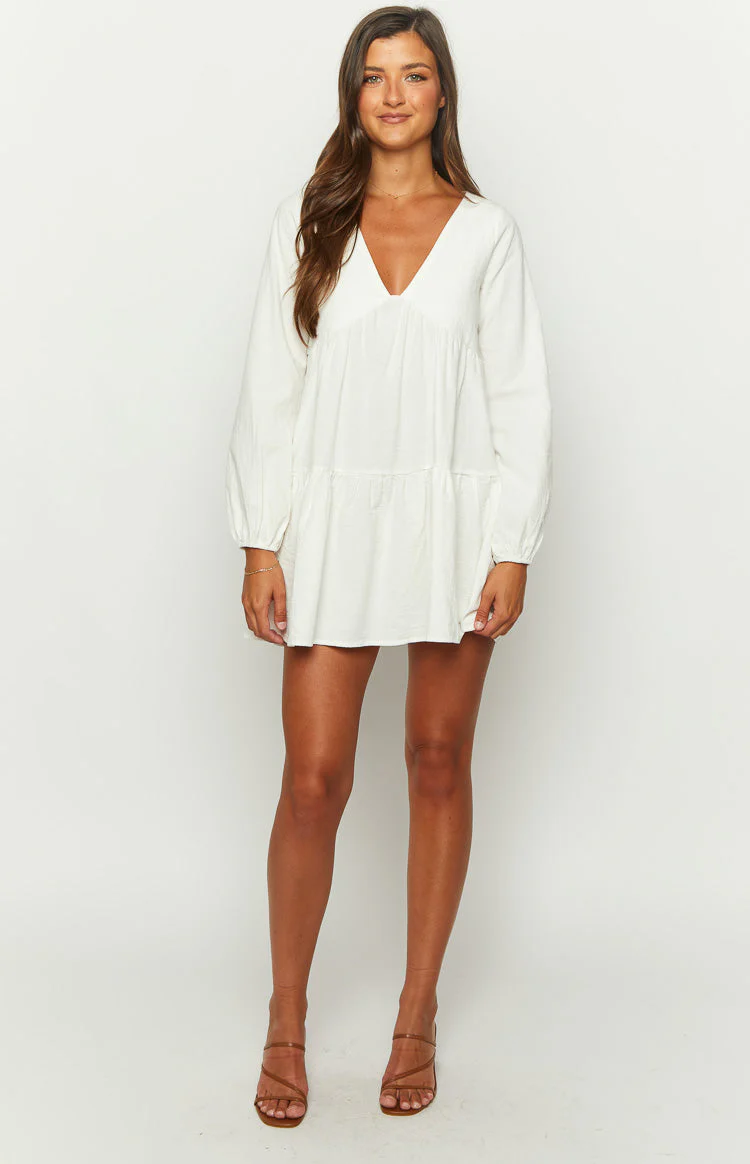 Retta White Long Sleeve Mini Dress