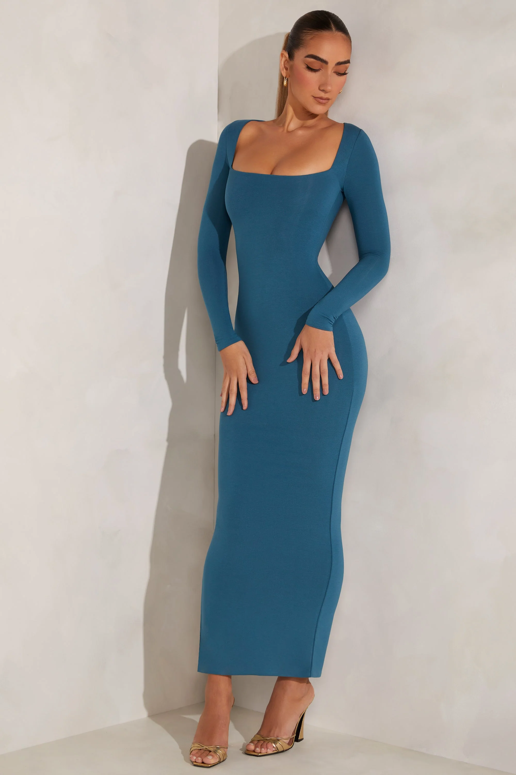 Long Sleeve Maxi Dress in Teal
