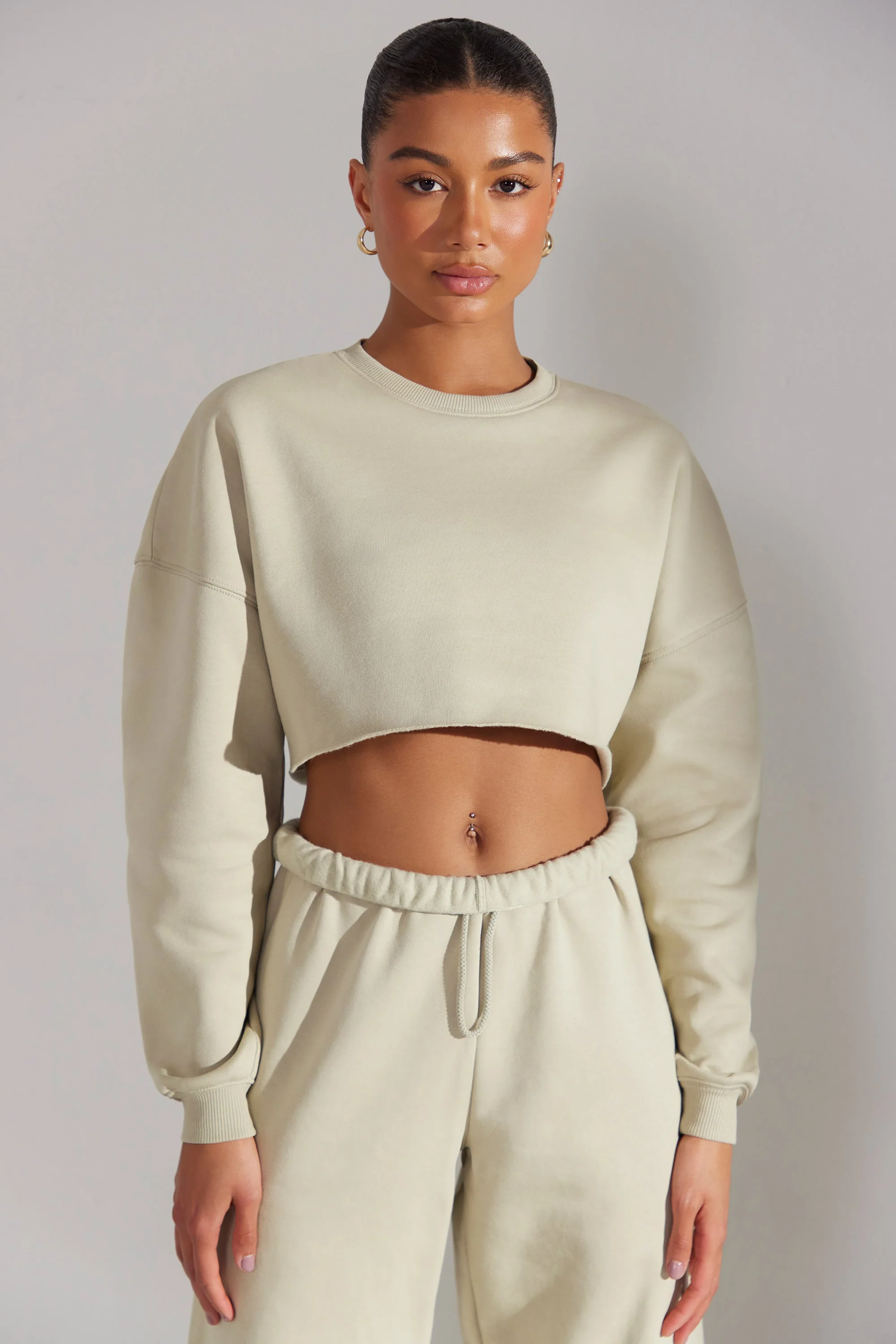 Cropped Oversized Sweatshirt in Limestone