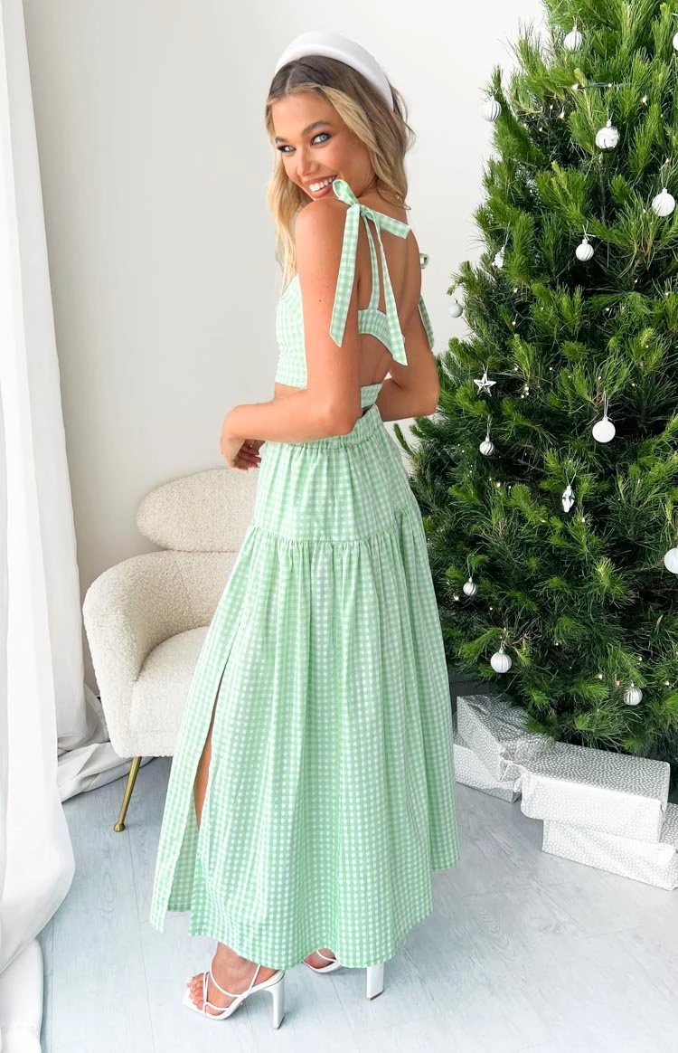 Cosmos Maxi Skirt Green Gingham