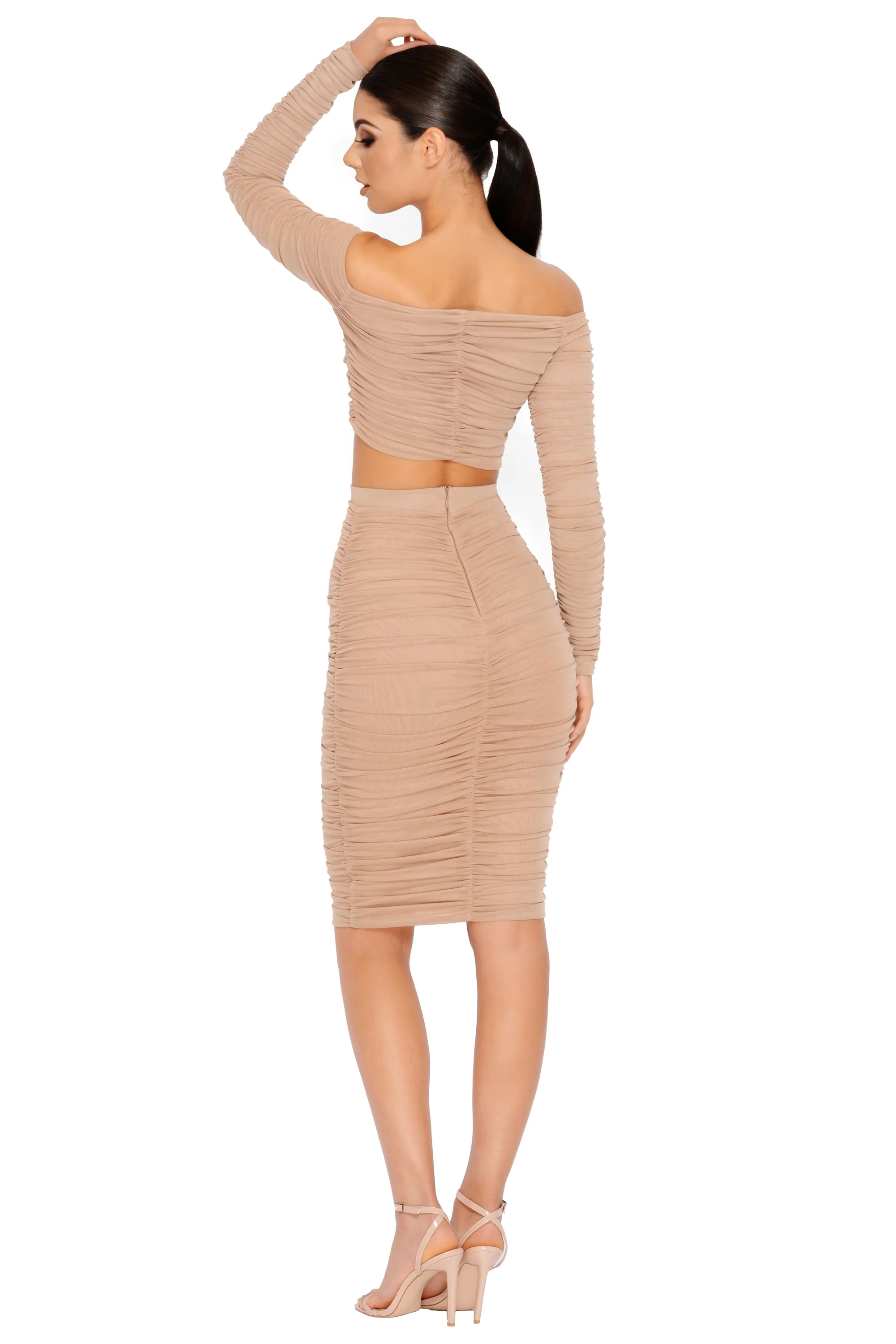 Do The Twist Ruched Midi Skirt in Coffee