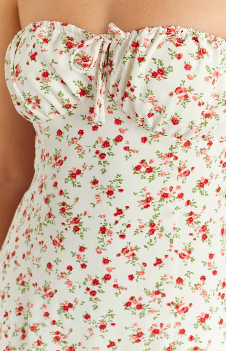Dion White Floral Strapless Midi Dress