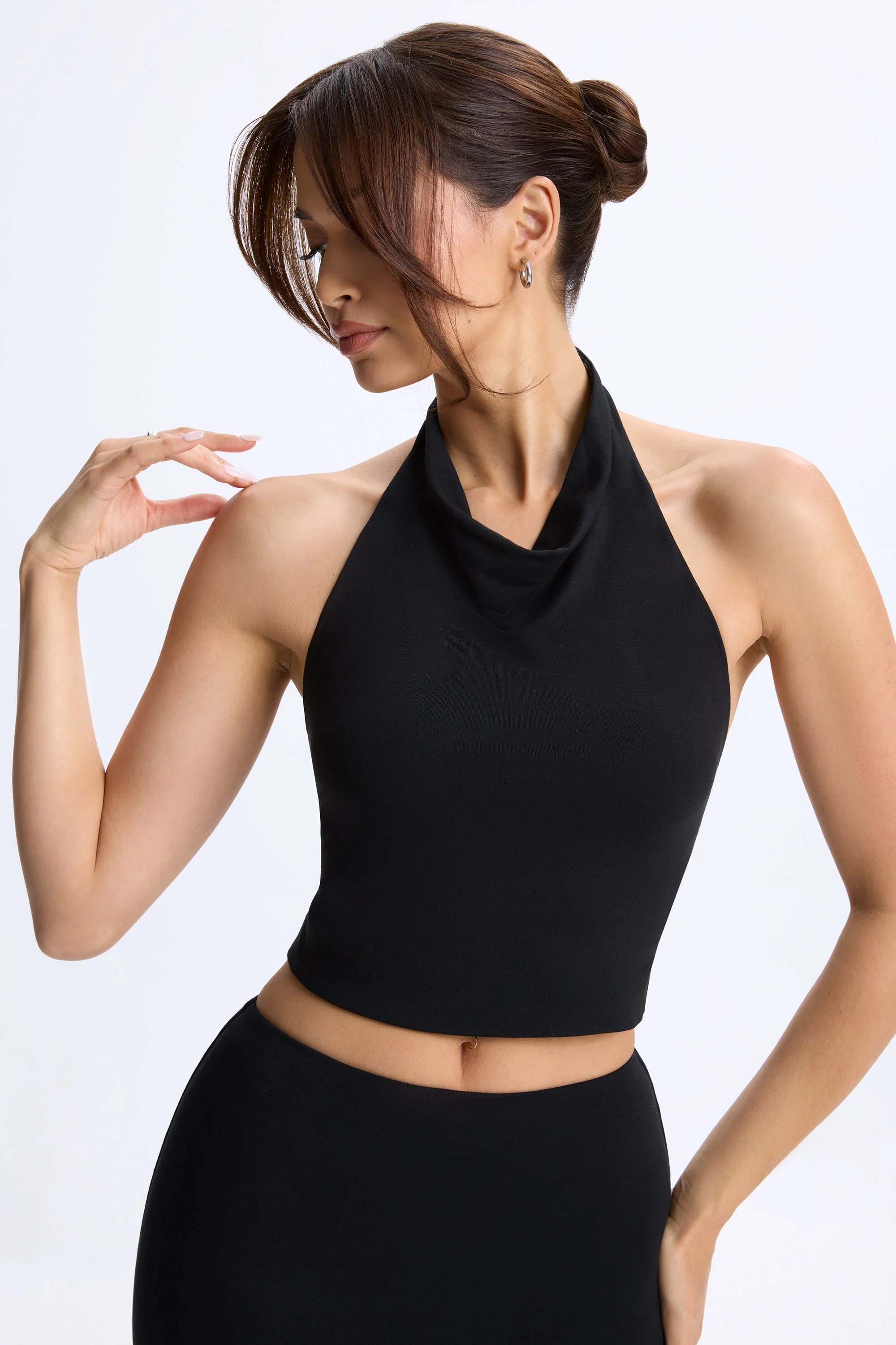 Cowl-Neck Open-Back Top in Black