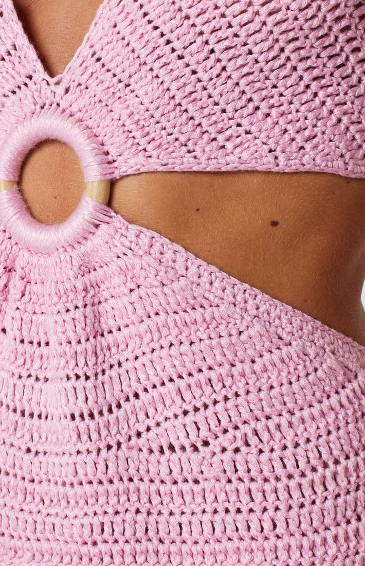 Love Sick Pink Crochet Halter Mini Dress