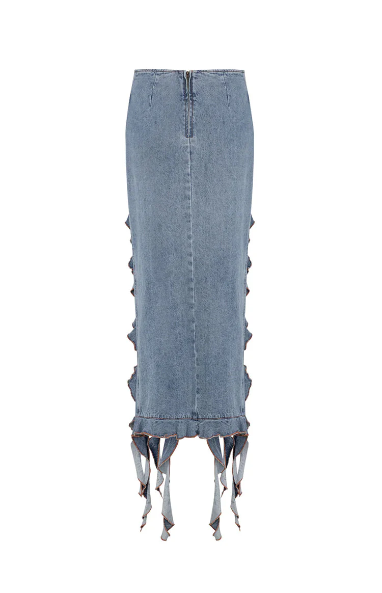 Lioness Rendezvous Faded Denim Maxi Skirt