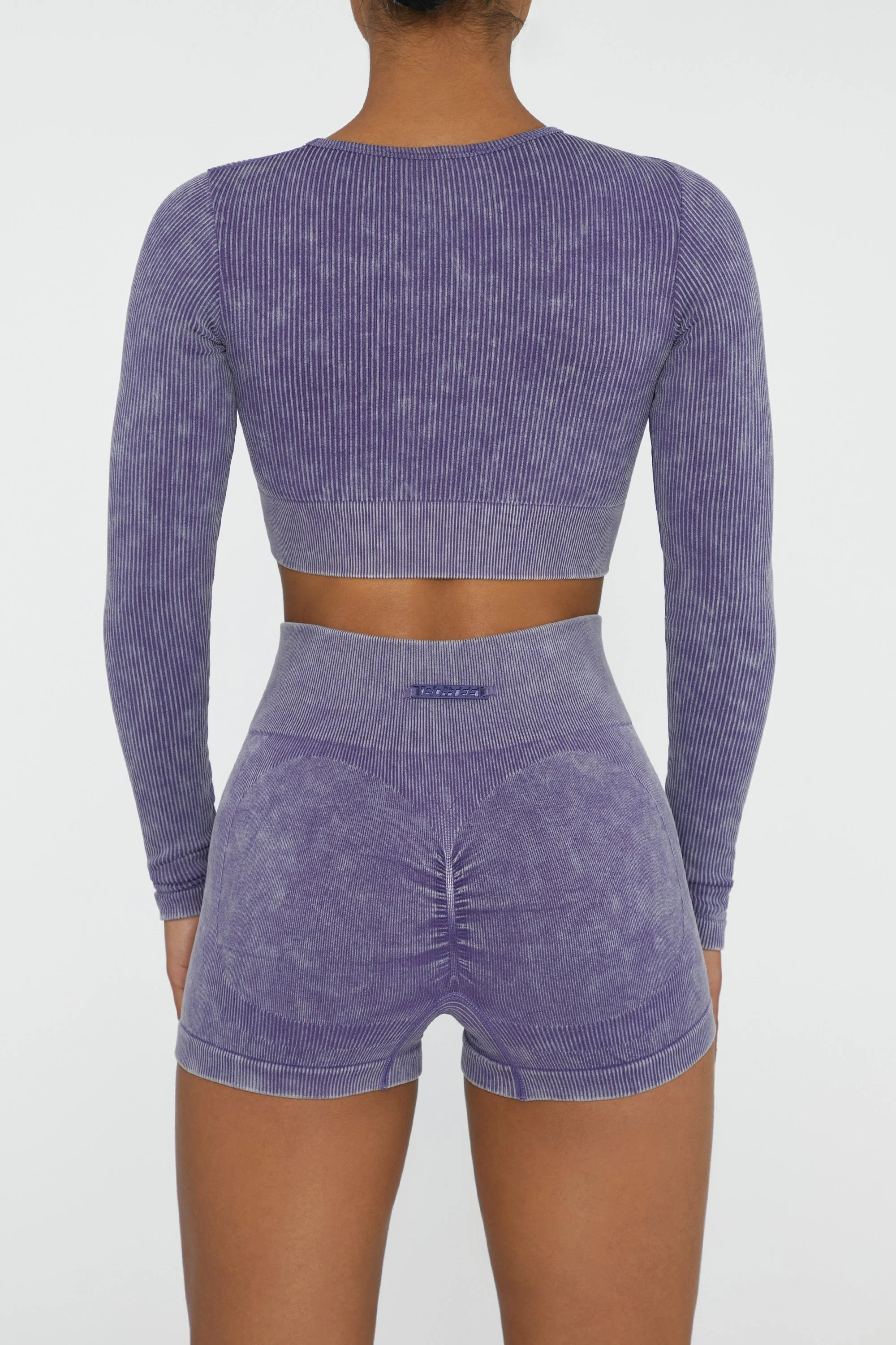 Long Sleeve High Neck Zip Crop Top in Violet