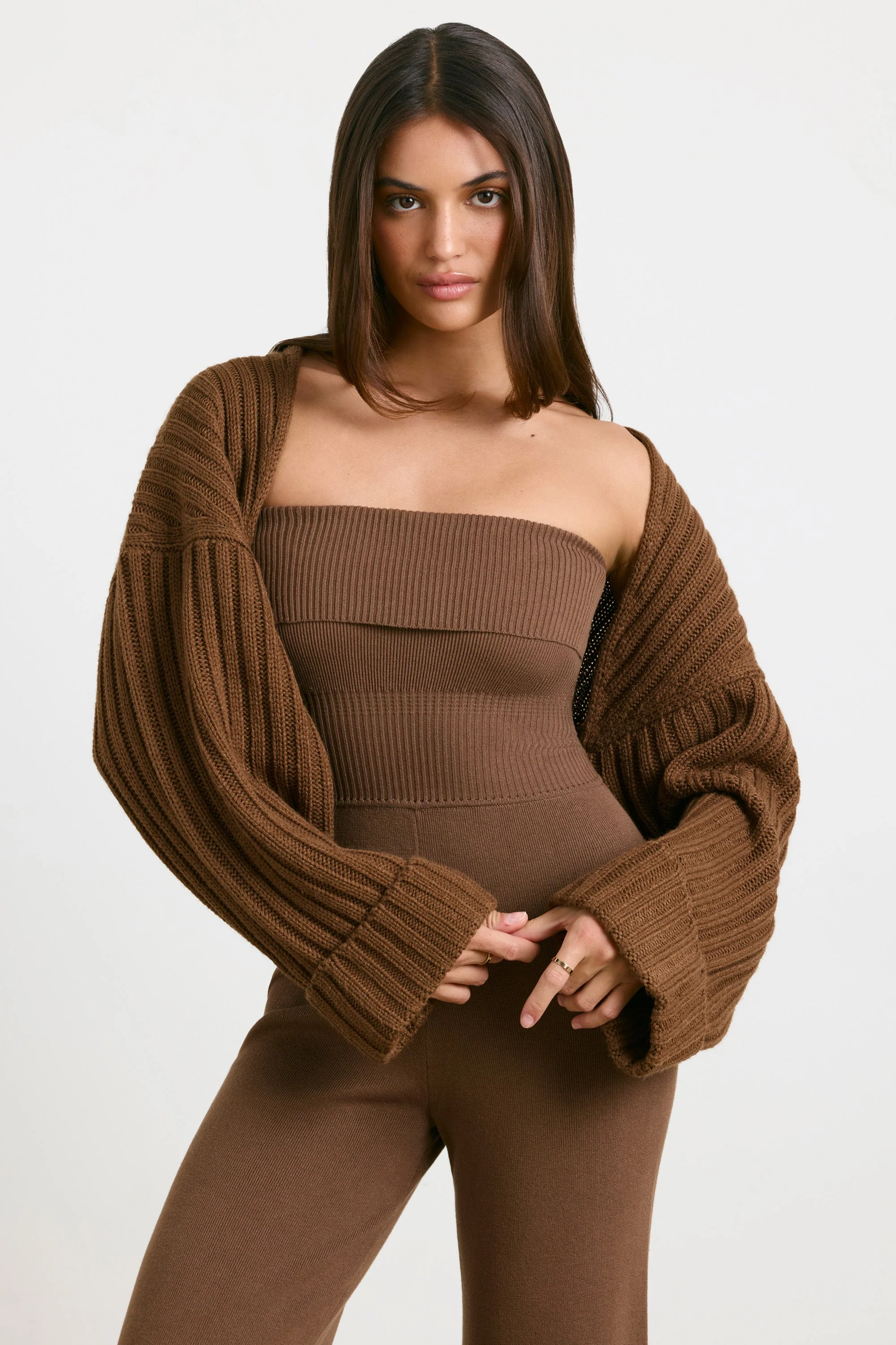 Chunky Knit Shrug in Espresso