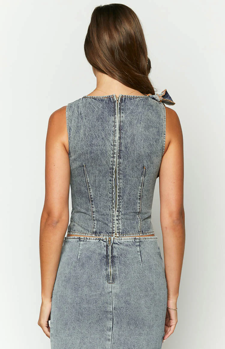 Lioness Rendezvous Faded Denim Top