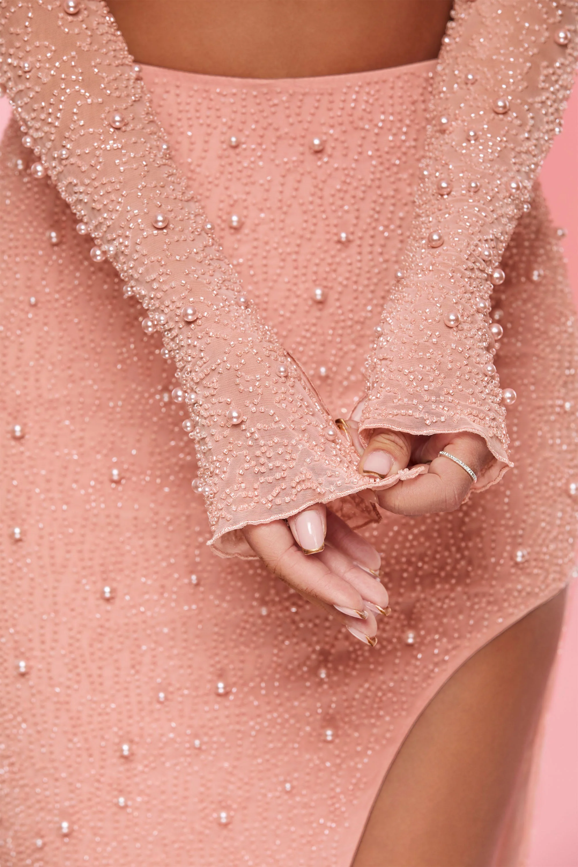 Embellished Cowl Neck Crop Top in Rose