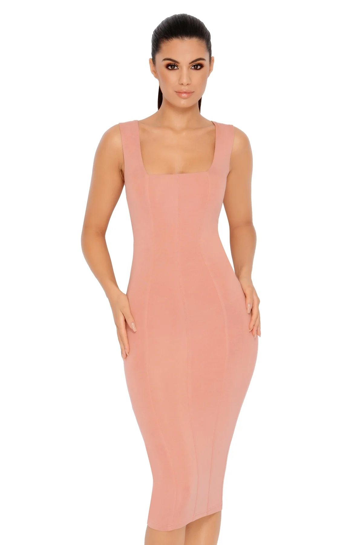 Hip To Be Square Double Layered Midi Dress in Rose