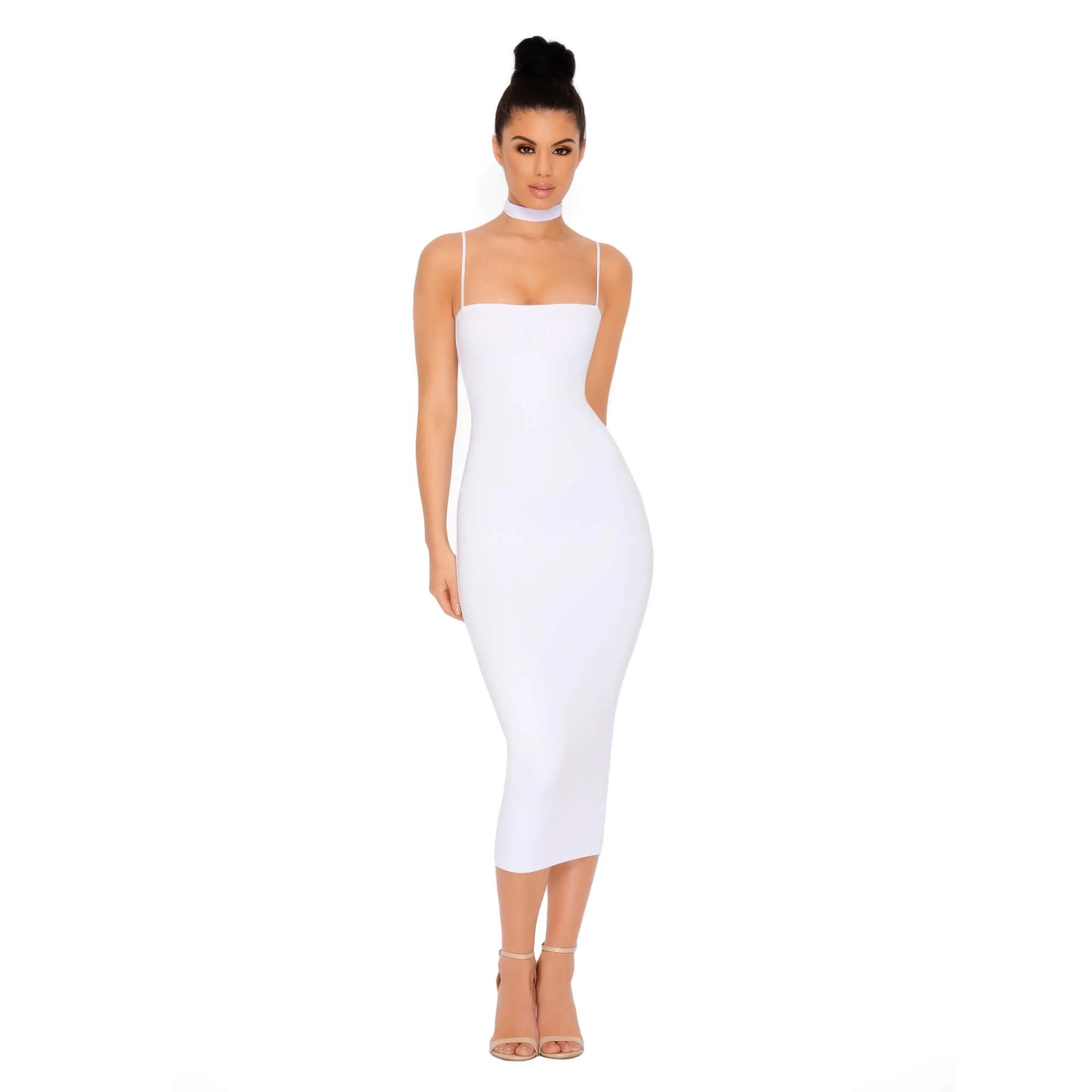 Choke Of Luck Double Layered Midi Dress with Choker in White