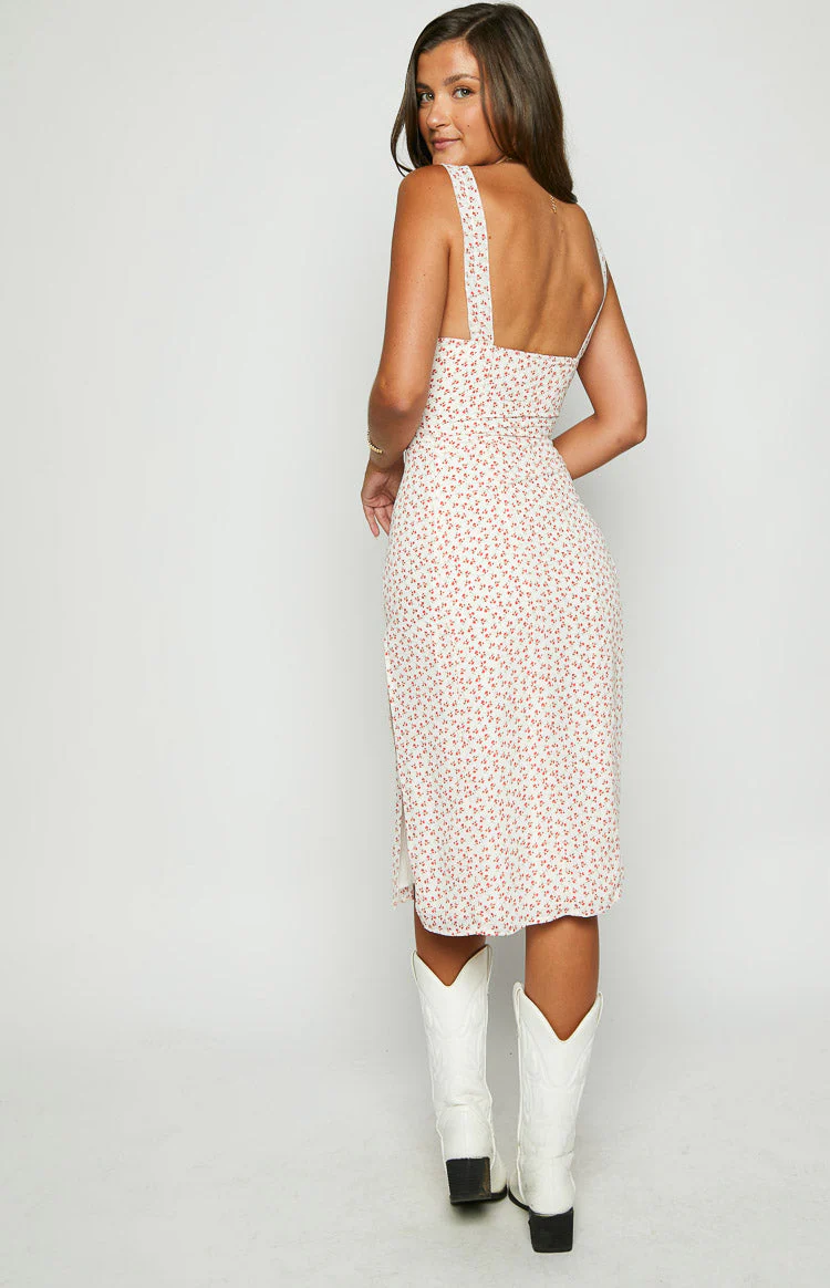 Jessie White Floral Midi Dress