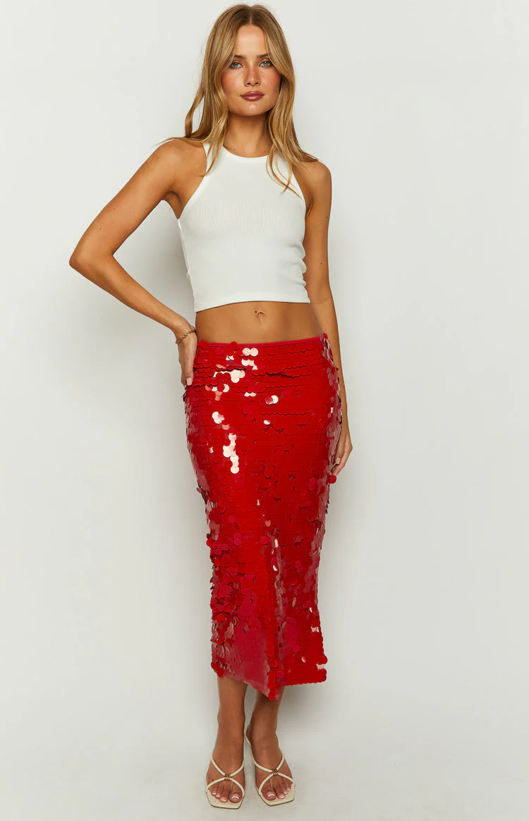 Lioness Night Rider Crimson Midi Skirt