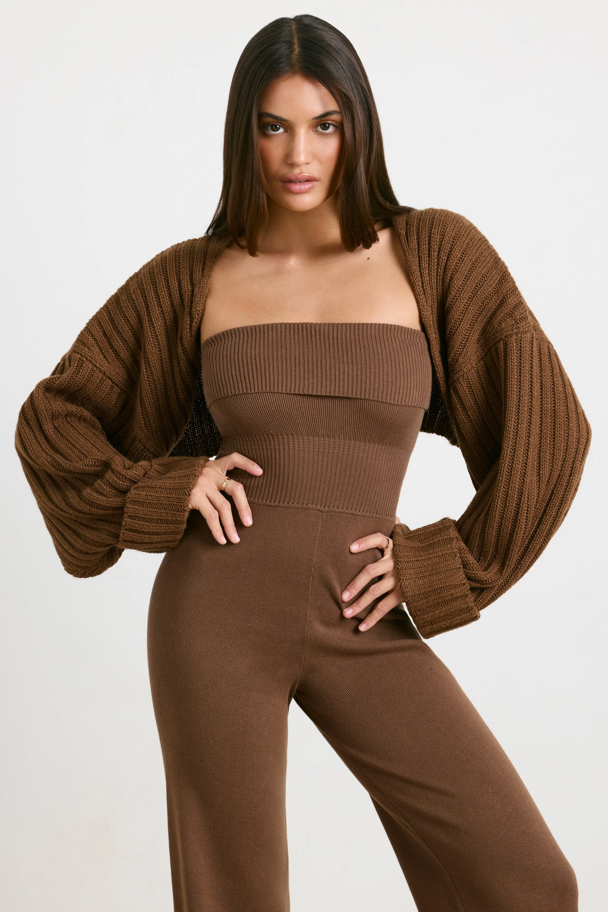 Chunky Knit Shrug in Espresso