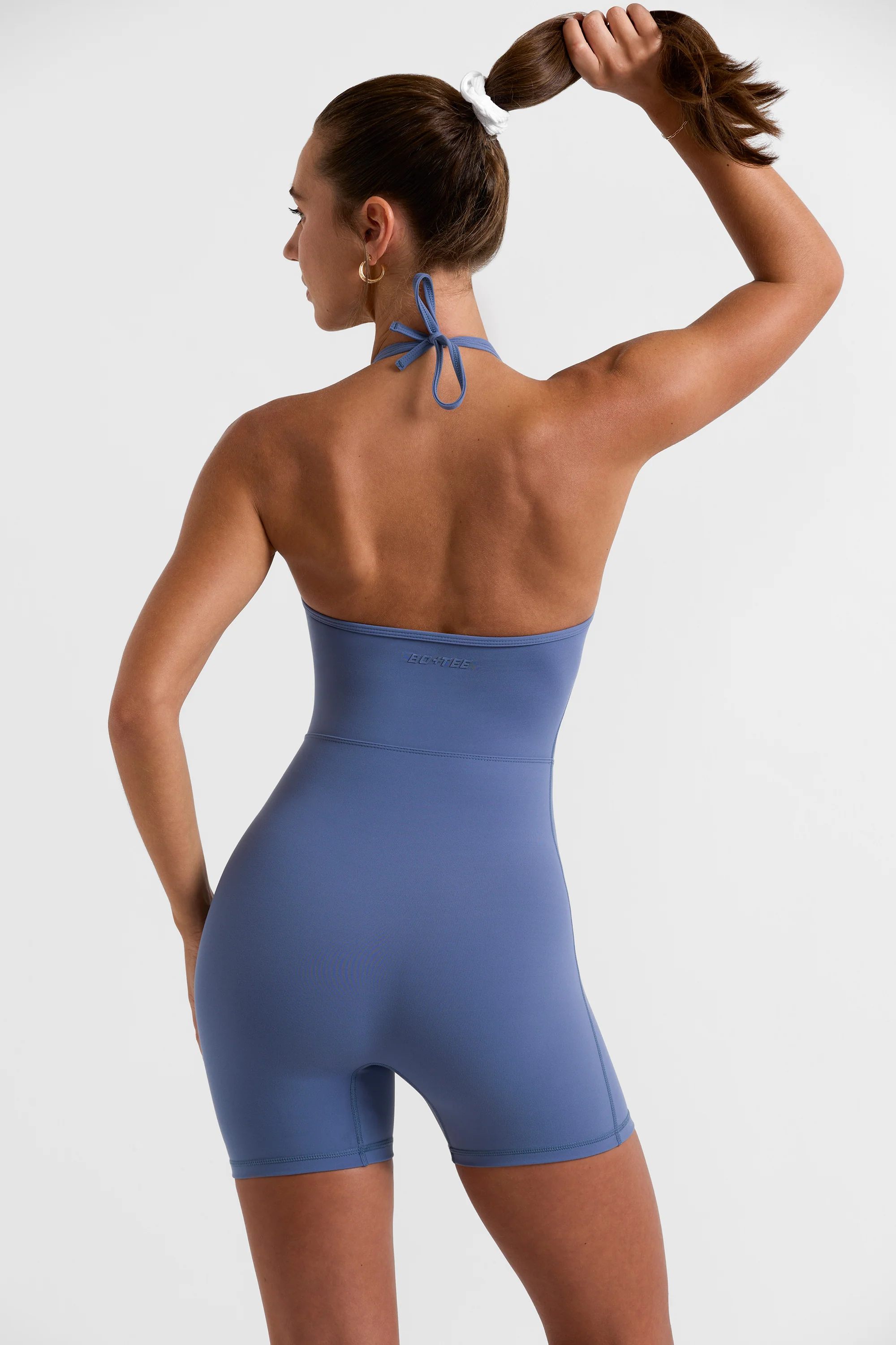 Halterneck Short Unitard in Slate Blue