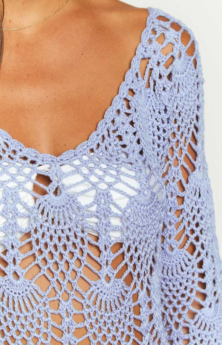 Kippa Blue Crochet Long Sleeve Mini Dress