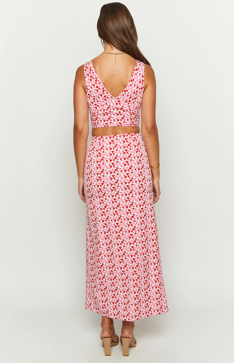 Dahlia Pink And Red Speckled Crop Top