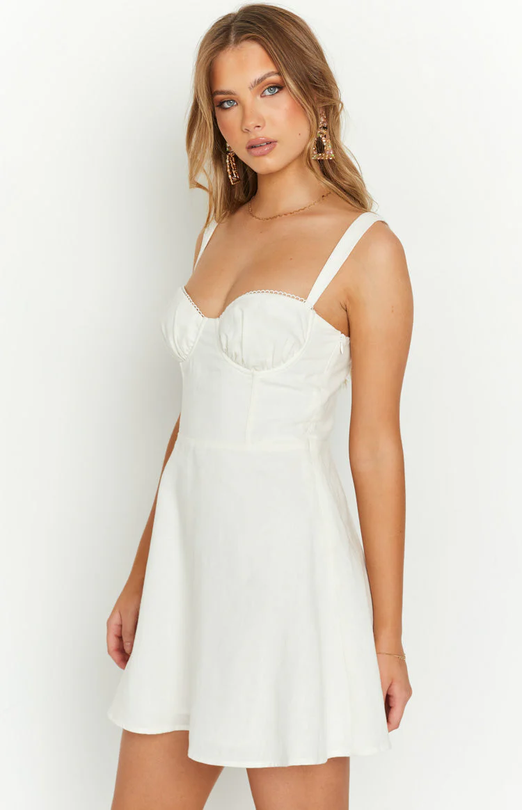 Sabrina White Linen Blend Mini Dress