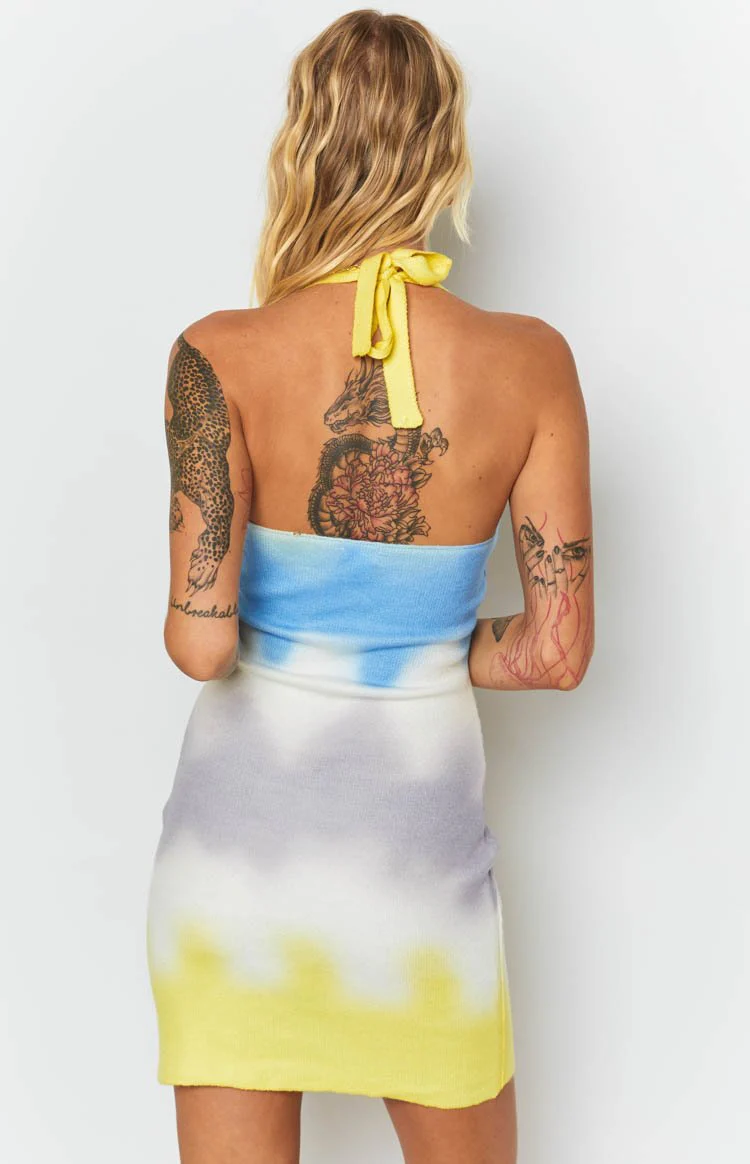 Graffiti Halter Mini Dress Yellow