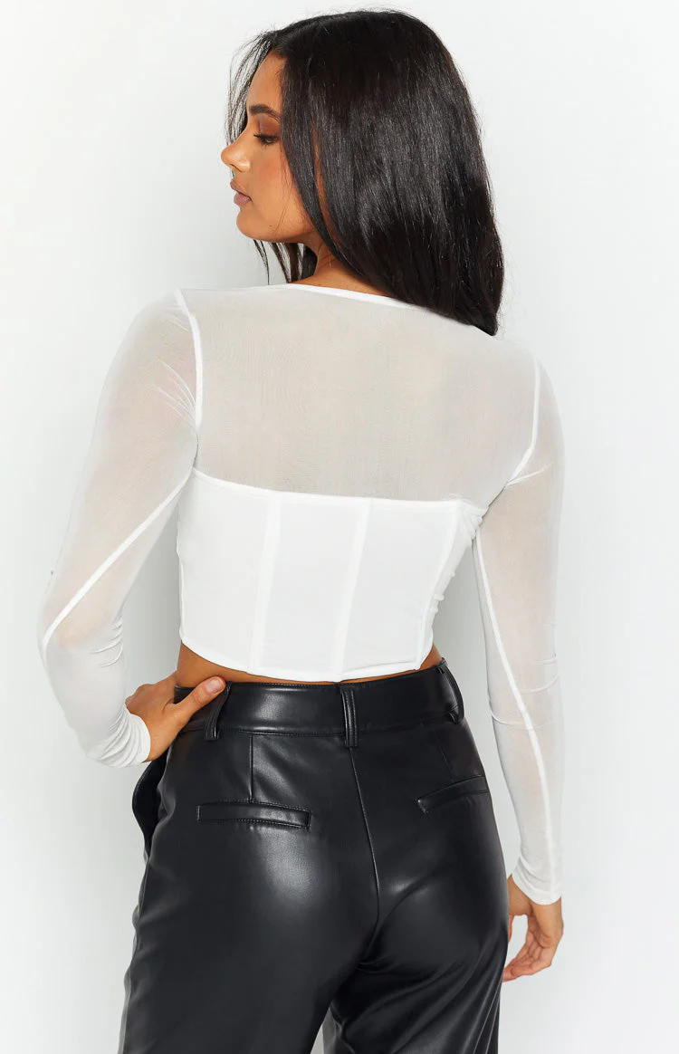 Kamila White Long Sleeve Corset Top